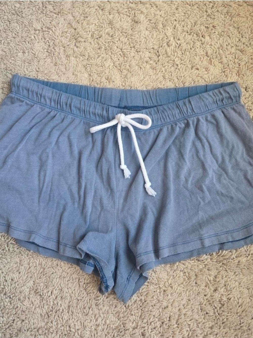 Women’s Light Blue Knit Lounge Shorts with Drawstring
